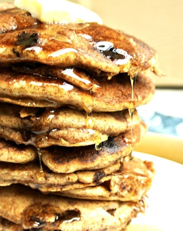 Whole Wheat Pear and Chocolate Pancakes